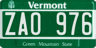 VT license plate ZAO976