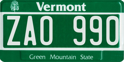 VT license plate ZAO990