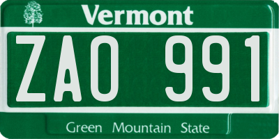 VT license plate ZAO991