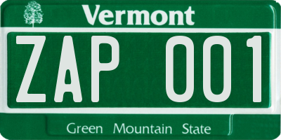 VT license plate ZAP001