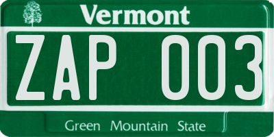 VT license plate ZAP003