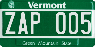 VT license plate ZAP005