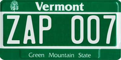 VT license plate ZAP007