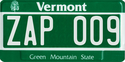 VT license plate ZAP009