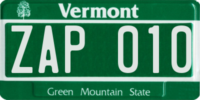 VT license plate ZAP010