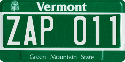 VT license plate ZAP011
