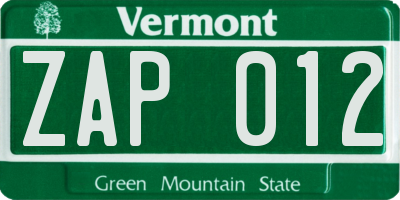 VT license plate ZAP012