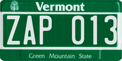 VT license plate ZAP013
