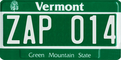VT license plate ZAP014