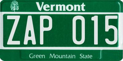 VT license plate ZAP015