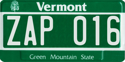 VT license plate ZAP016