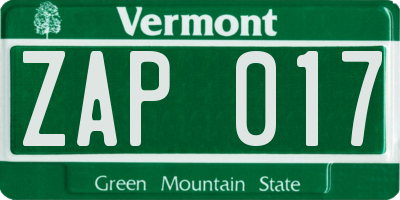 VT license plate ZAP017