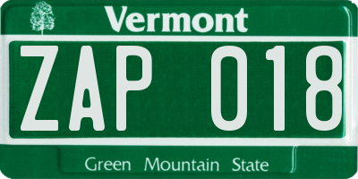 VT license plate ZAP018