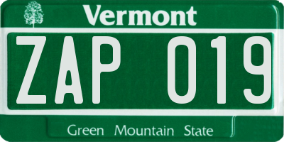 VT license plate ZAP019