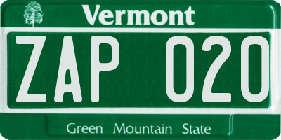 VT license plate ZAP020