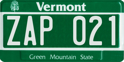 VT license plate ZAP021