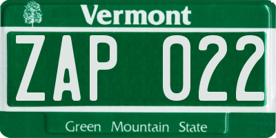 VT license plate ZAP022