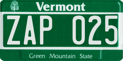 VT license plate ZAP025