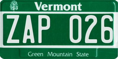 VT license plate ZAP026