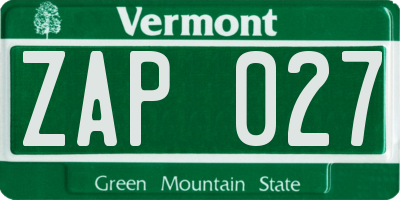 VT license plate ZAP027