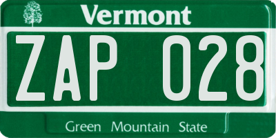 VT license plate ZAP028