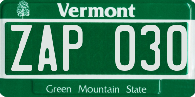 VT license plate ZAP030