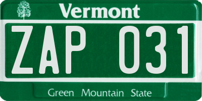 VT license plate ZAP031