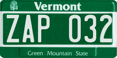 VT license plate ZAP032