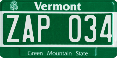 VT license plate ZAP034