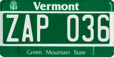 VT license plate ZAP036