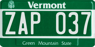 VT license plate ZAP037