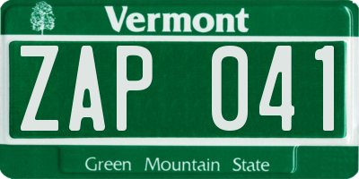 VT license plate ZAP041