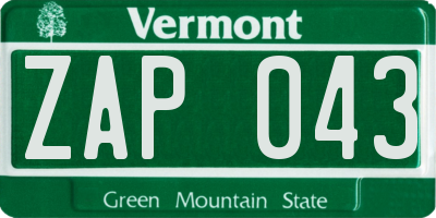 VT license plate ZAP043