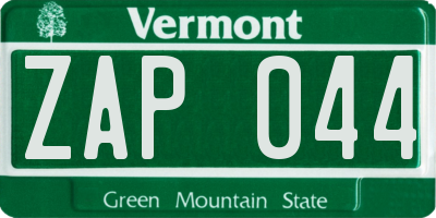 VT license plate ZAP044