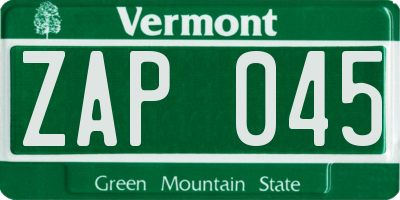 VT license plate ZAP045