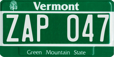 VT license plate ZAP047