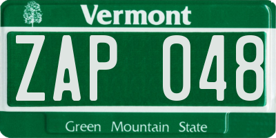 VT license plate ZAP048