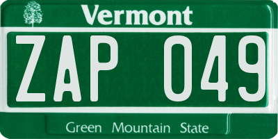 VT license plate ZAP049