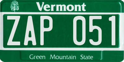 VT license plate ZAP051
