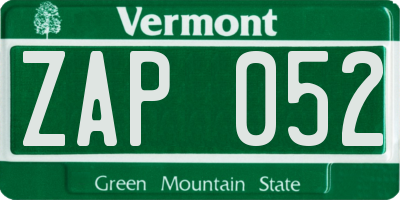 VT license plate ZAP052
