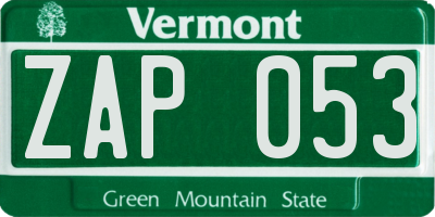 VT license plate ZAP053