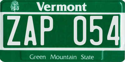 VT license plate ZAP054