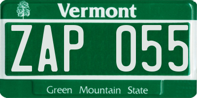 VT license plate ZAP055