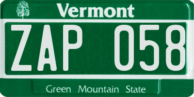 VT license plate ZAP058