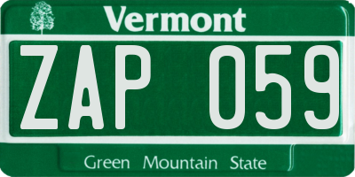 VT license plate ZAP059