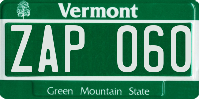 VT license plate ZAP060