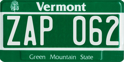 VT license plate ZAP062