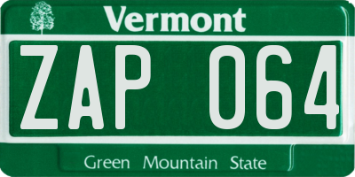 VT license plate ZAP064