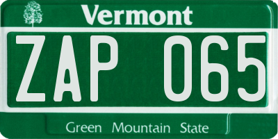 VT license plate ZAP065