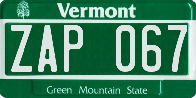 VT license plate ZAP067
